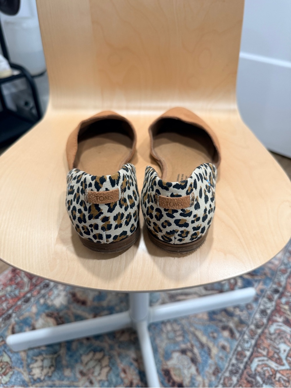 TOMS Women's Tan Suede D'Orsay Flats with Leopard-Print Heel Counter - Picture 2 of 5